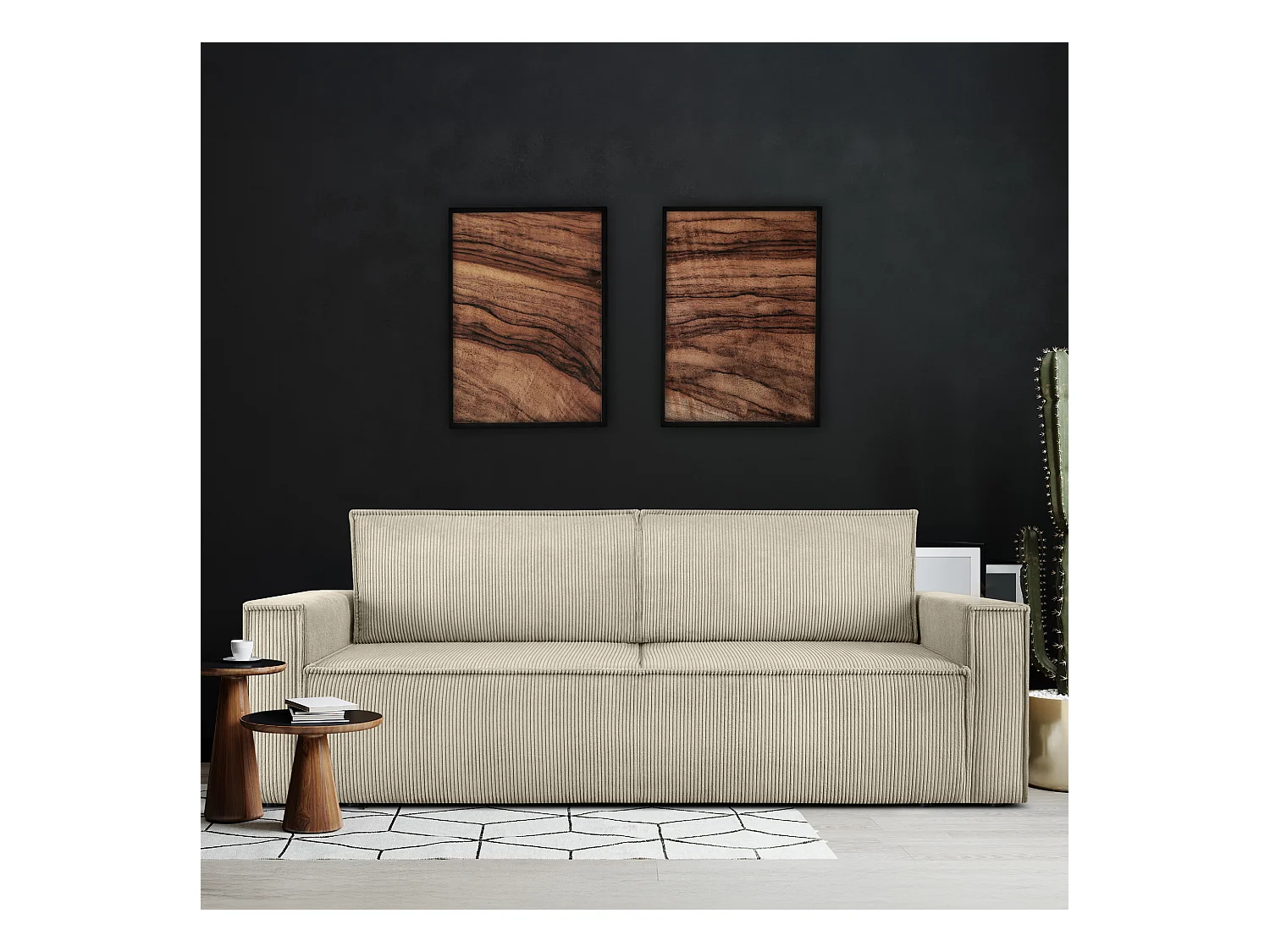 Canapé 3 places convertible - avec fonction couchage - avec coffre de rangement - Crème  - NAPI