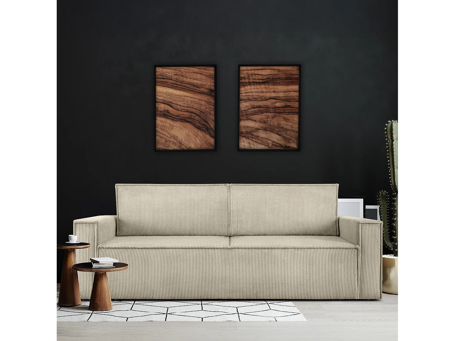 Canapé 3 places convertible - avec fonction couchage - avec coffre de rangement - Crème  - NAPI