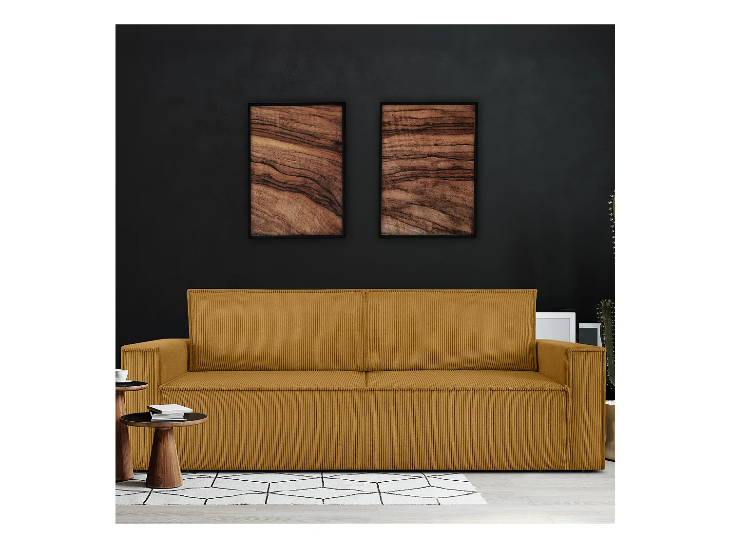 Canapé 3 places convertible - avec fonction couchage - avec coffre de rangement - Jaune - NAPI