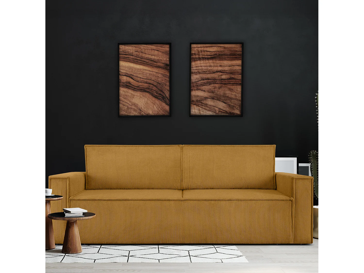 Canapé 3 places convertible - avec fonction couchage - avec coffre de rangement - Jaune - NAPI