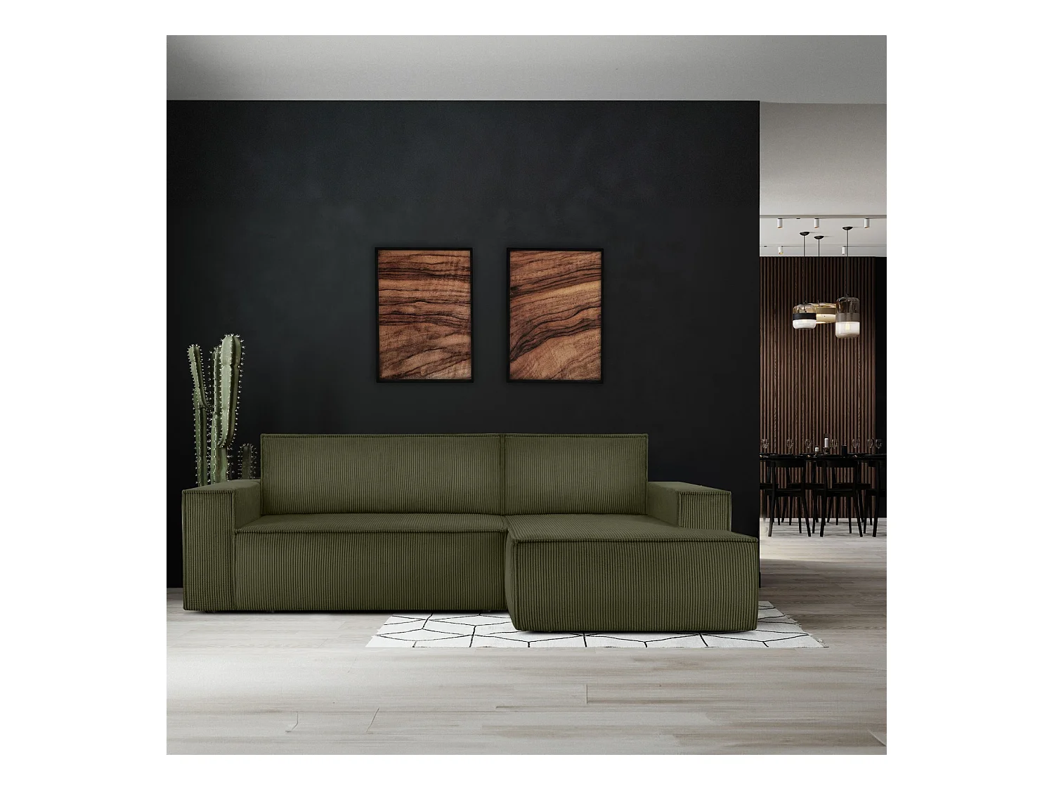 Canapé d'angle - droite - avec fonction couchage - avec coffre de rangement - Modern - Olive - NAPI