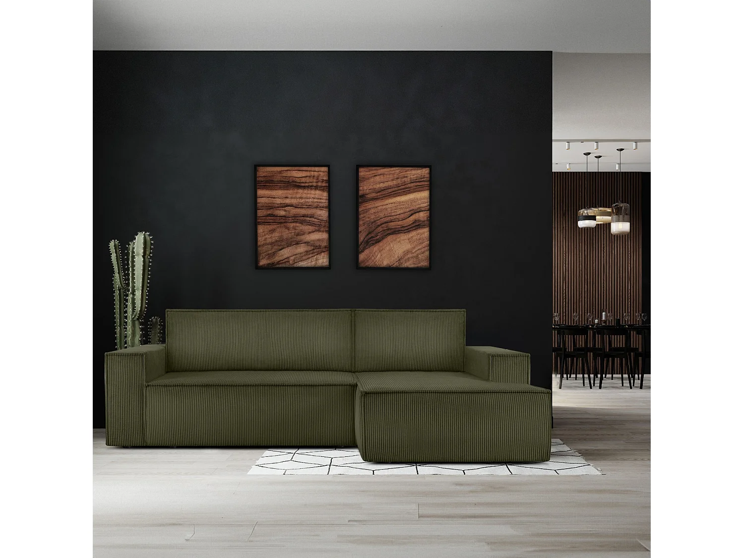 Canapé d'angle - droite - avec fonction couchage - avec coffre de rangement - Modern - Olive - NAPI