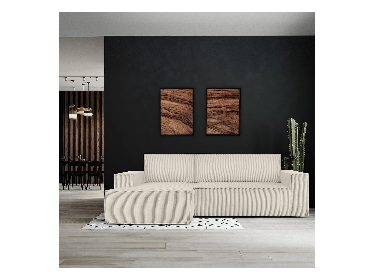 Canapé d'angle - gauche - avec fonction couchage - avec coffre de rangement - Modern  -  écru - NAPI