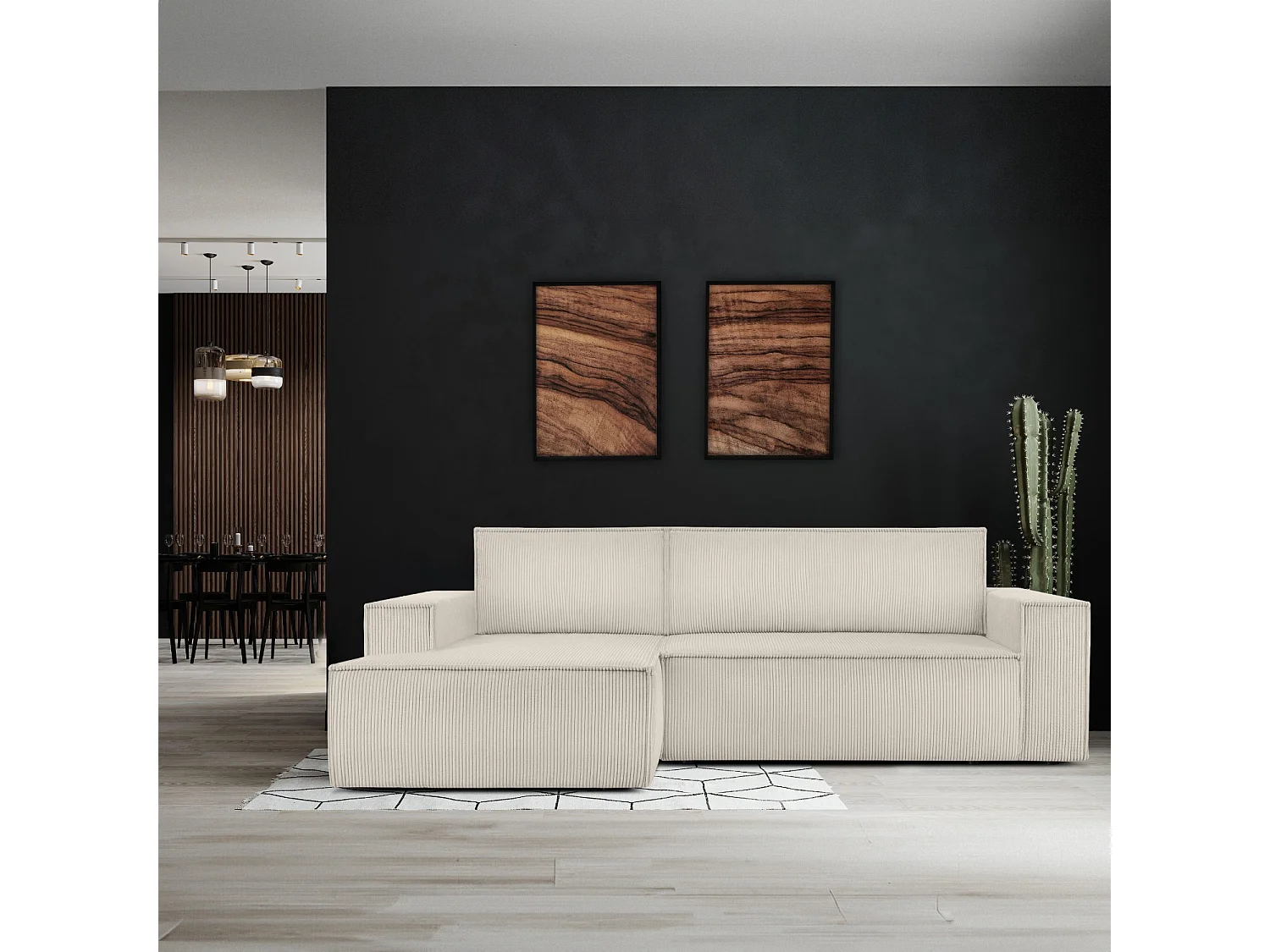 Canapé d'angle - gauche - avec fonction couchage - avec coffre de rangement - Modern  -  écru - NAPI