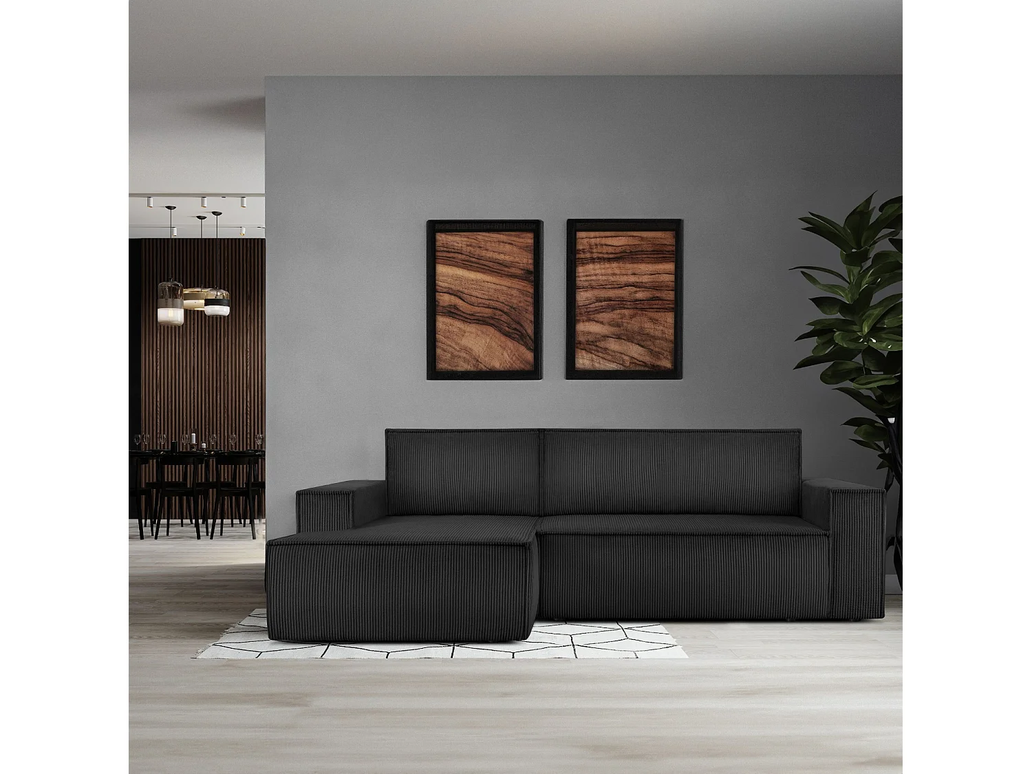 Canapé d'angle - gauche - avec fonction couchage - avec coffre de rangement - Modern - Gris - NAPI