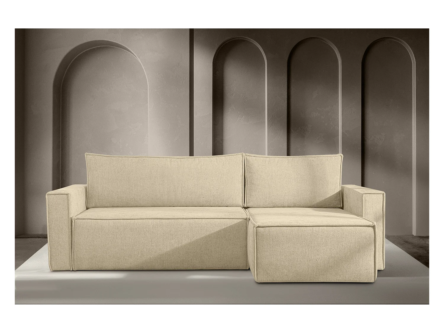 Canapé d'angle universel - gauche / droit - avec fonction couchage - avec coffre de rangement - Creme - NAPI II