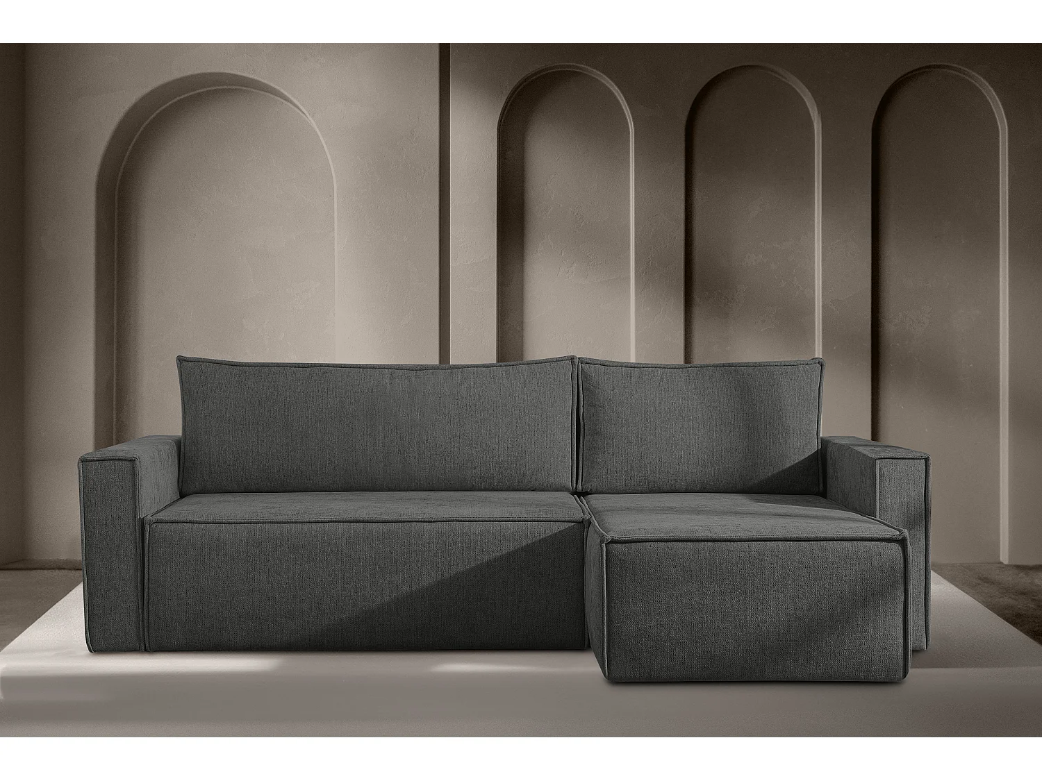 Canapé d'angle universel - gauche / droit - avec fonction couchage - avec coffre de rangement - Argent - NAPI II