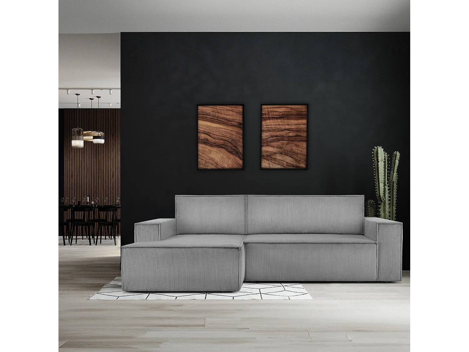 Canapé d'angle - gauche - avec fonction couchage - avec coffre de rangement - Modern - Gris - NAPI
