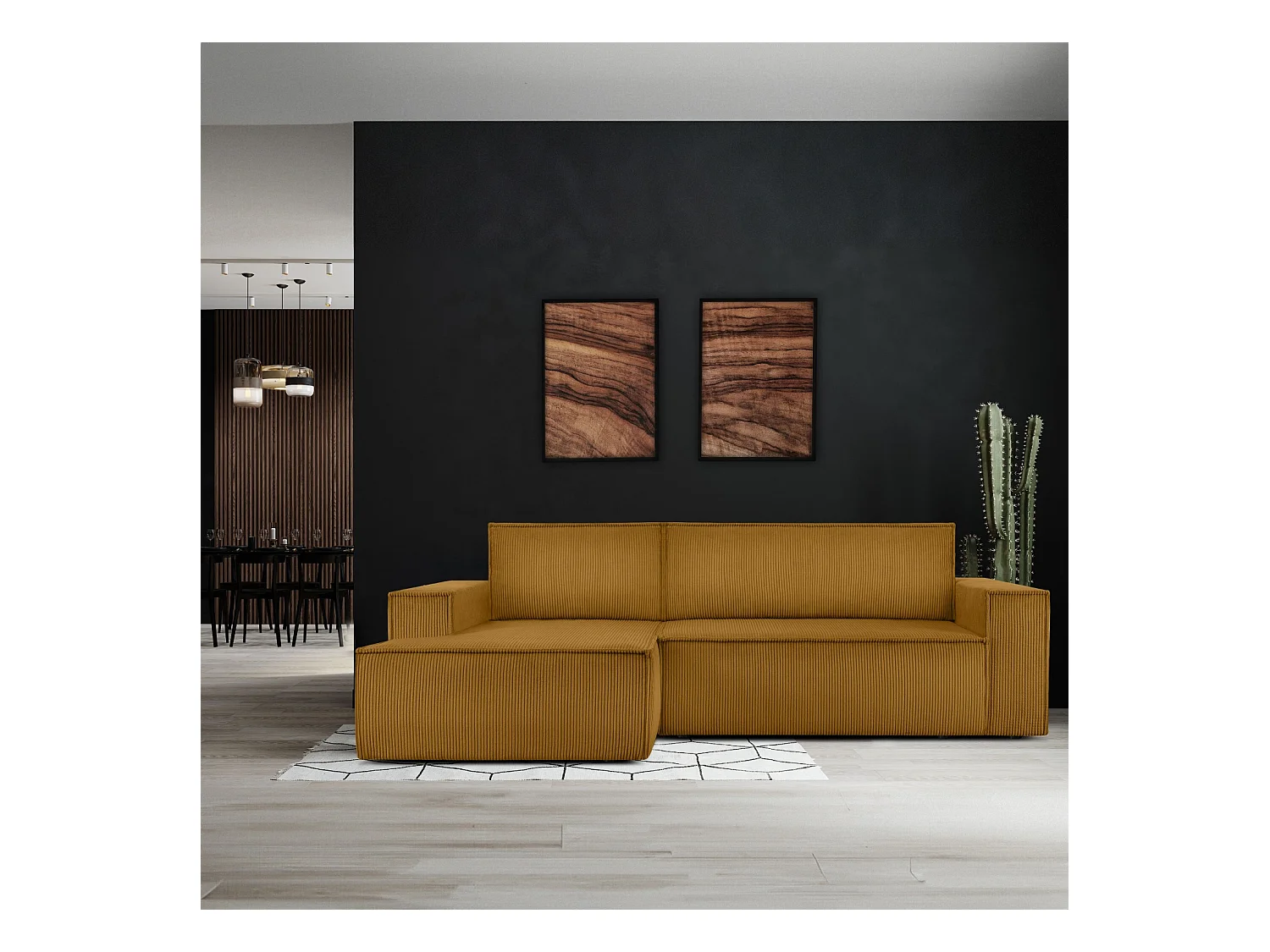 Canapé d'angle - gauche - avec fonction couchage - avec coffre de rangement - Modern - Jaune - NAPI