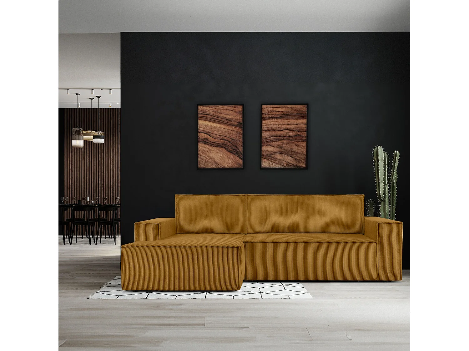 Canapé d'angle - gauche - avec fonction couchage - avec coffre de rangement - Modern - Jaune - NAPI