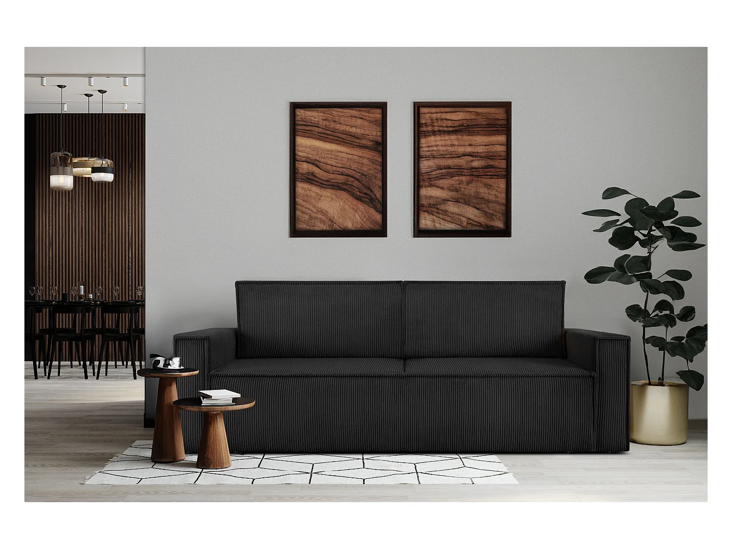 Canapé 3 places convertible - avec fonction couchage - avec coffre de rangement - Noir - NAPI