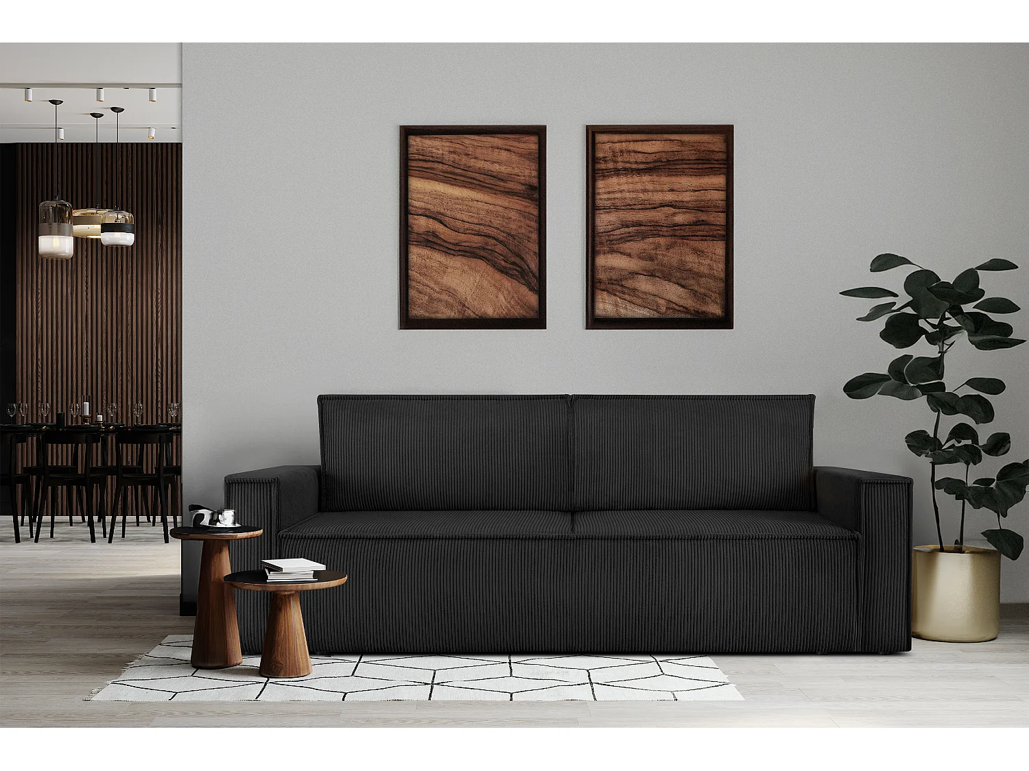 Canapé 3 places convertible - avec fonction couchage - avec coffre de rangement - Noir - NAPI