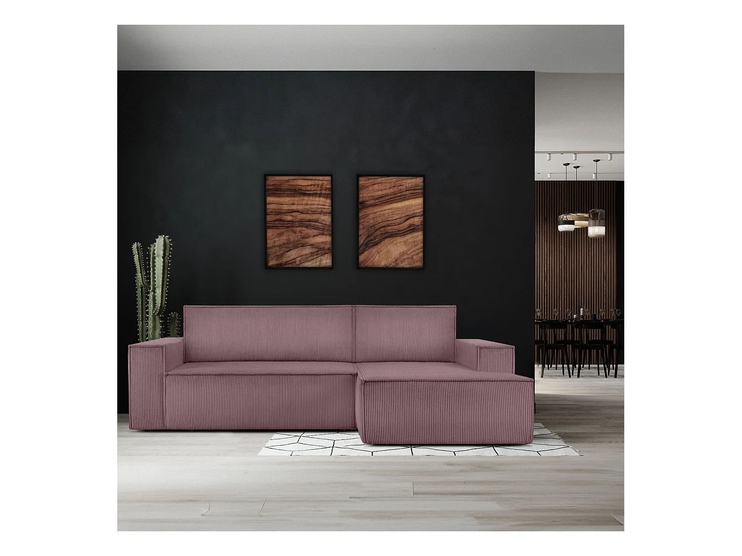 Canapé d'angle - droite - avec fonction couchage - avec coffre de rangement - Modern - Violet - NAPI