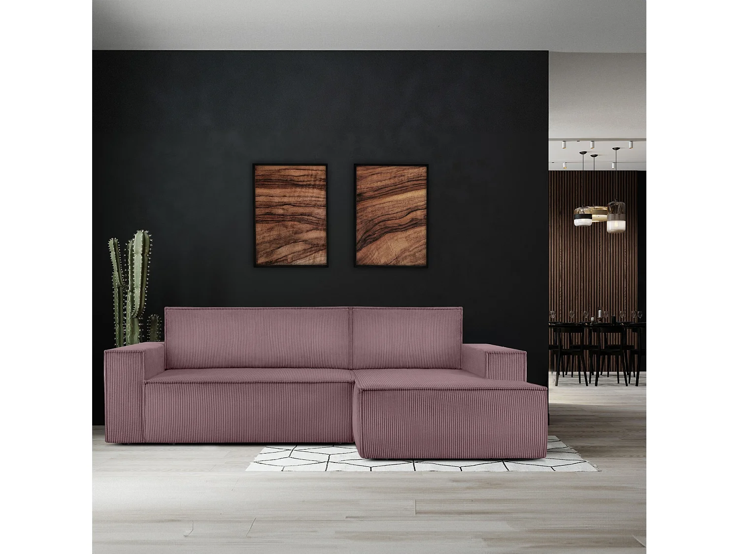 Canapé d'angle - droite - avec fonction couchage - avec coffre de rangement - Modern - Violet - NAPI