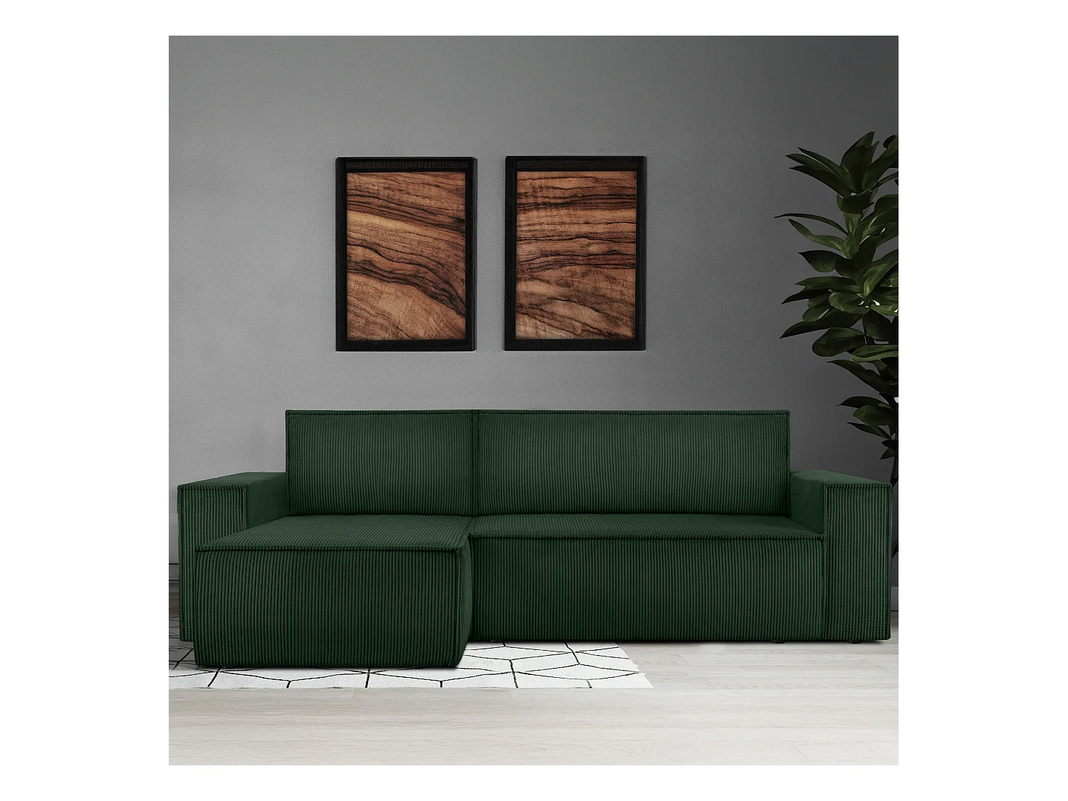 Canapé d'angle universel - gauche / droit - avec fonction couchage - avec coffre de rangement - Vert foncé - NAPI