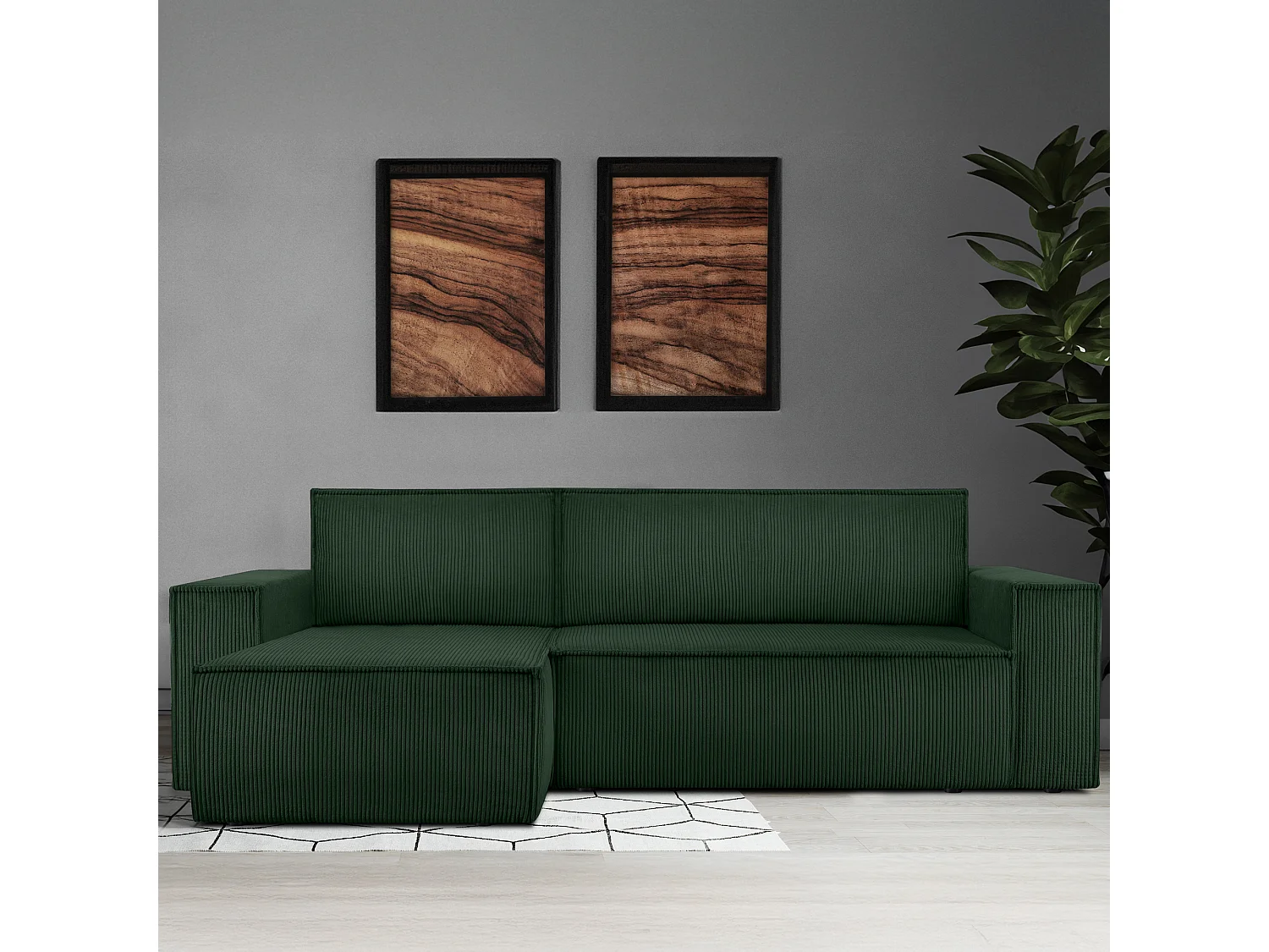 Canapé d'angle universel - gauche / droit - avec fonction couchage - avec coffre de rangement - Vert foncé - NAPI