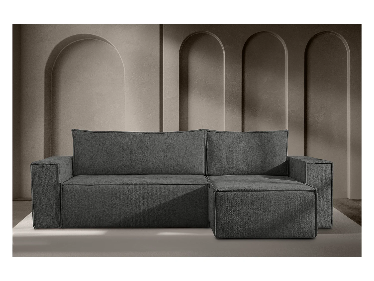 Canapé d'angle universel - gauche / droit - avec fonction couchage - avec coffre de rangement - Argent - NAPI II