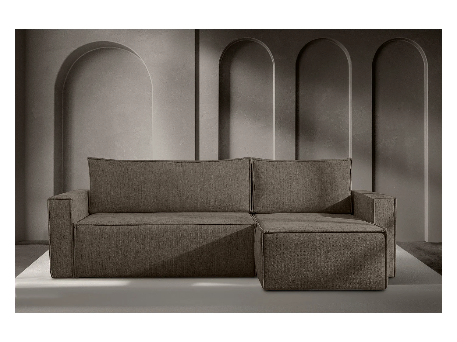 Canapé d'angle universel - gauche / droit - avec fonction couchage - avec coffre de rangement - Marron - NAPI II