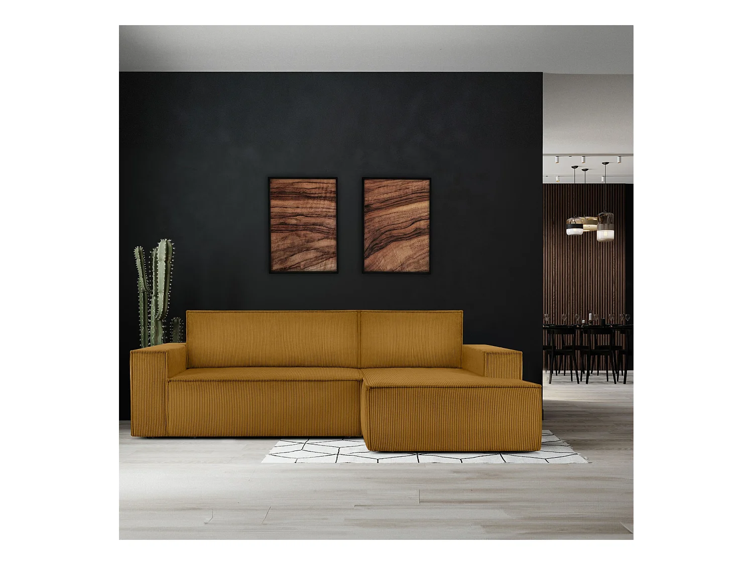 Canapé d'angle - droite - avec fonction couchage - avec coffre de rangement - Modern - Jaune - NAPI