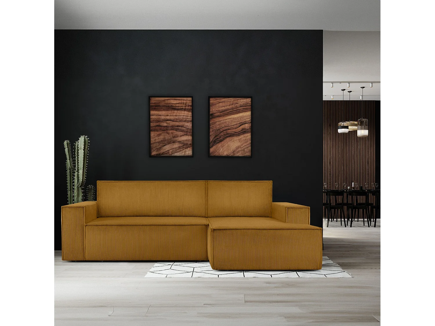 Canapé d'angle - droite - avec fonction couchage - avec coffre de rangement - Modern - Jaune - NAPI