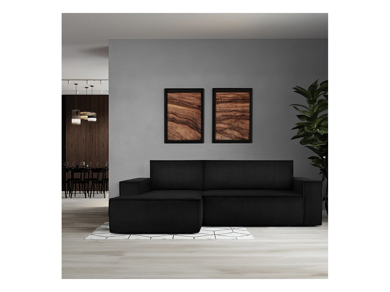 Canapé d'angle - gauche - avec fonction couchage - avec coffre de rangement - Modern - Noir - NAPI