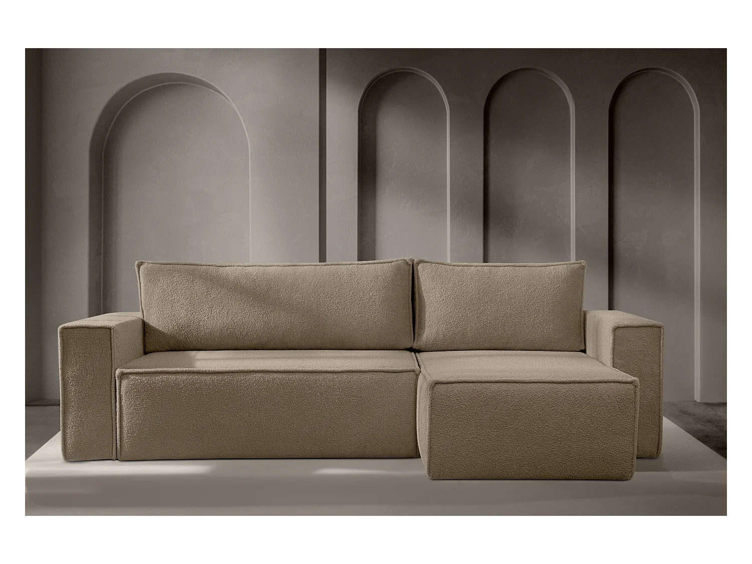 Canapé d'angle universel - gauche / droit - avec fonction couchage - avec coffre de rangement  - beige foncé - NAPI II