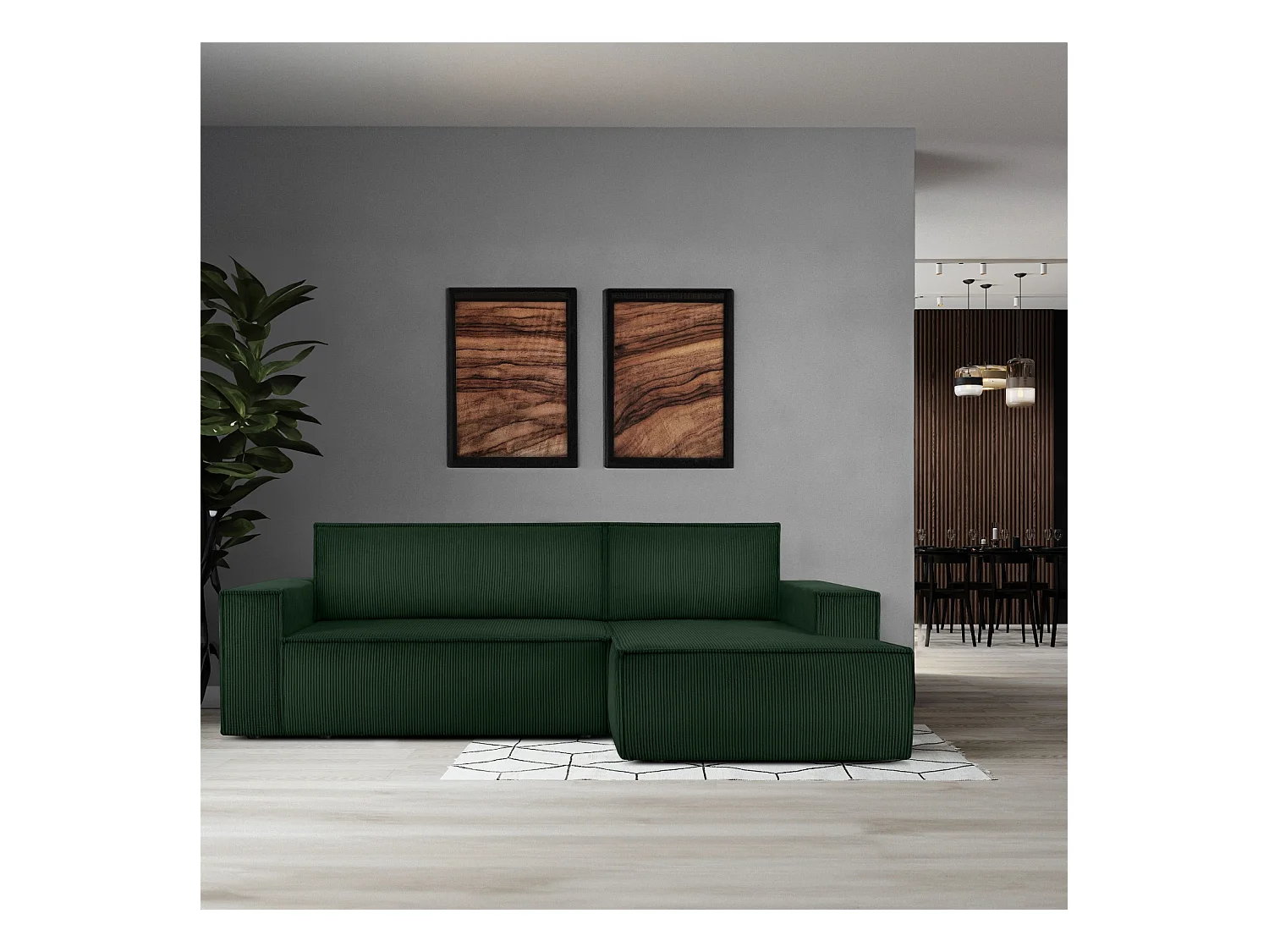 Canapé d'angle - droite - avec fonction couchage - avec coffre de rangement - Modern - Vert foncé - NAPI