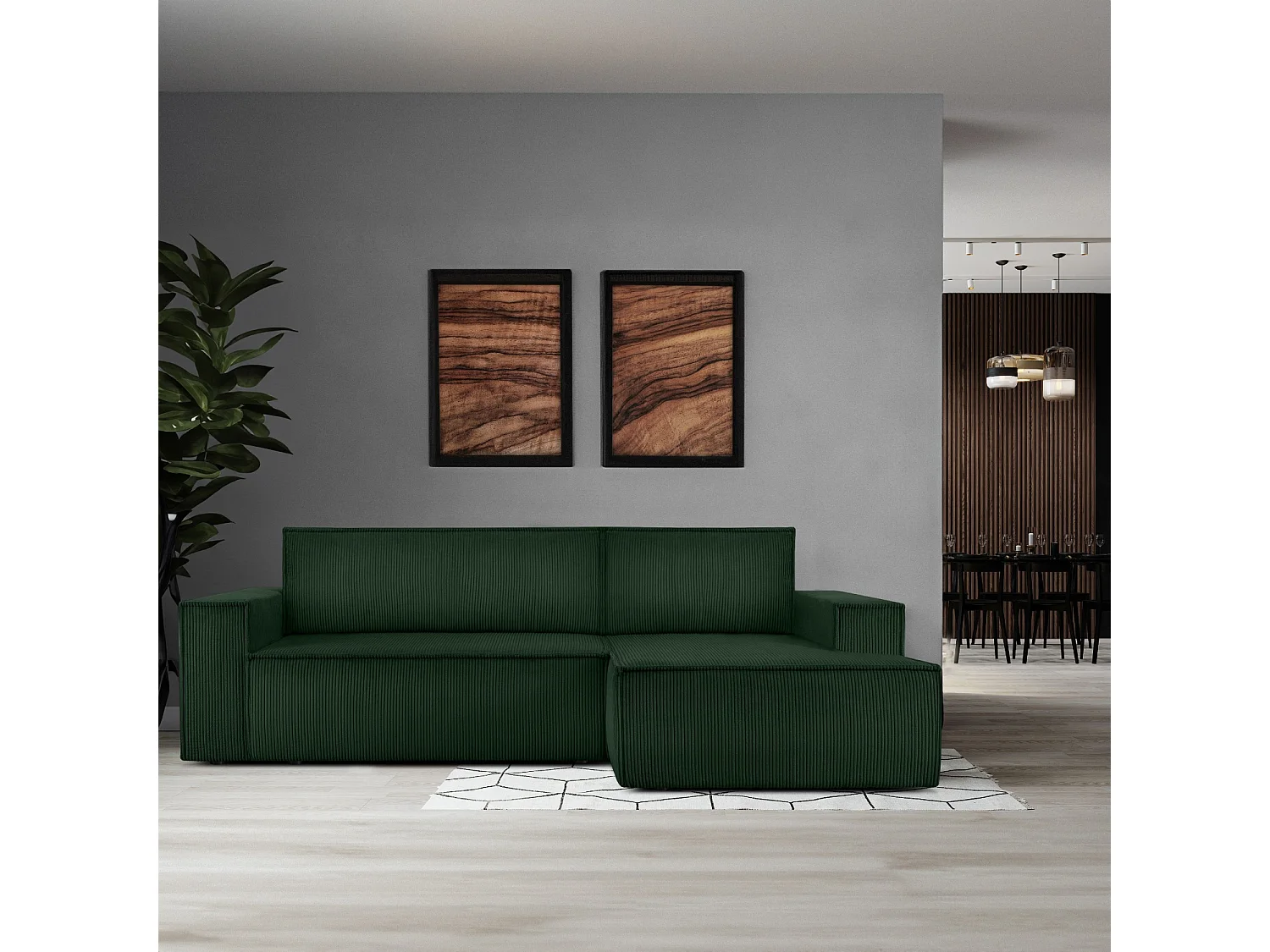 Canapé d'angle - droite - avec fonction couchage - avec coffre de rangement - Modern - Vert foncé - NAPI