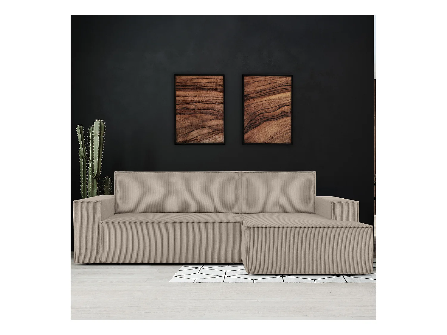 Canapé d'angle - droite - avec fonction couchage - avec coffre de rangement - Modern - beige - NAPI