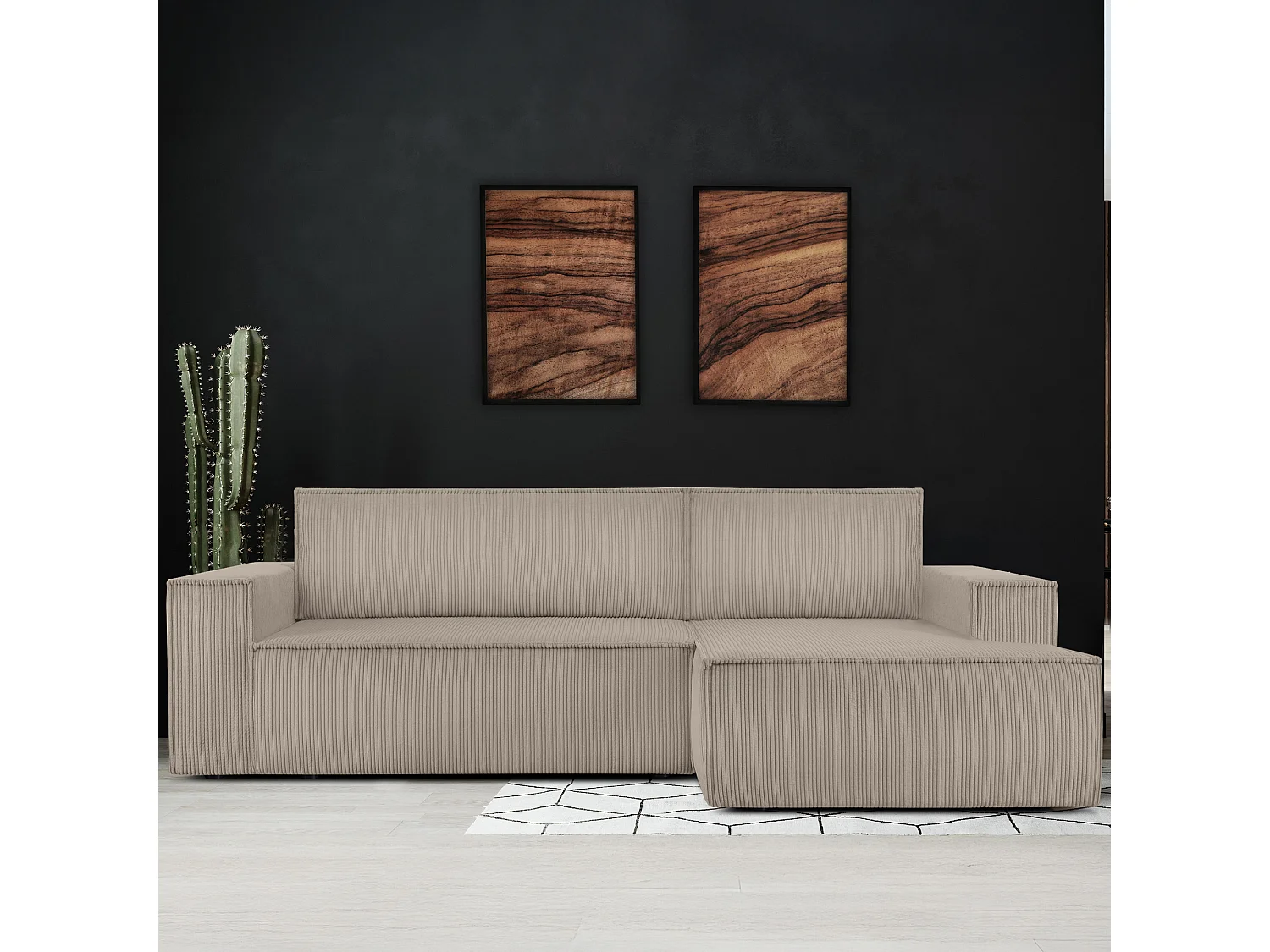 Canapé d'angle - droite - avec fonction couchage - avec coffre de rangement - Modern - beige - NAPI