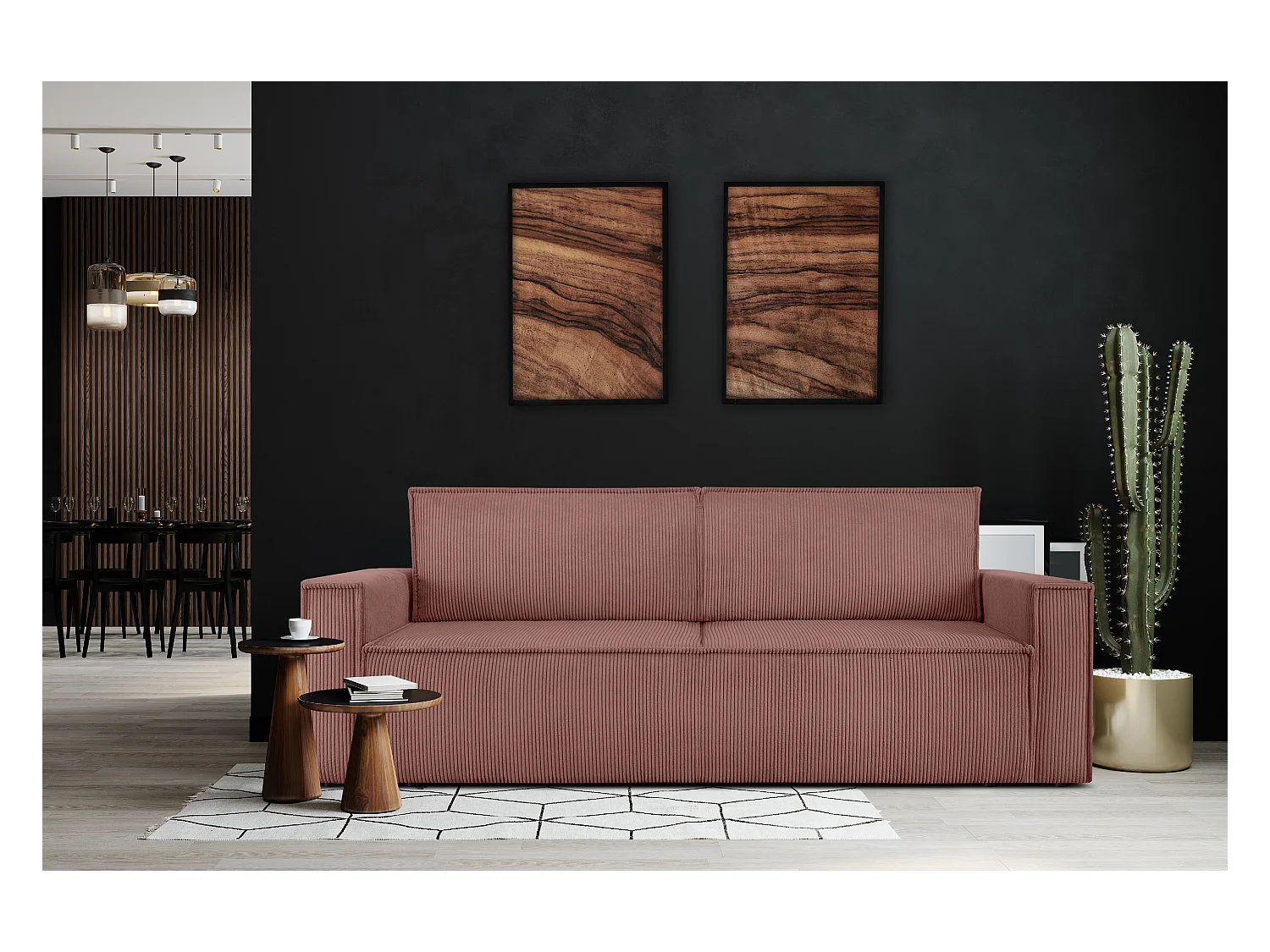 Canapé 3 places convertible - avec fonction couchage - avec coffre de rangement - Rose - NAPI