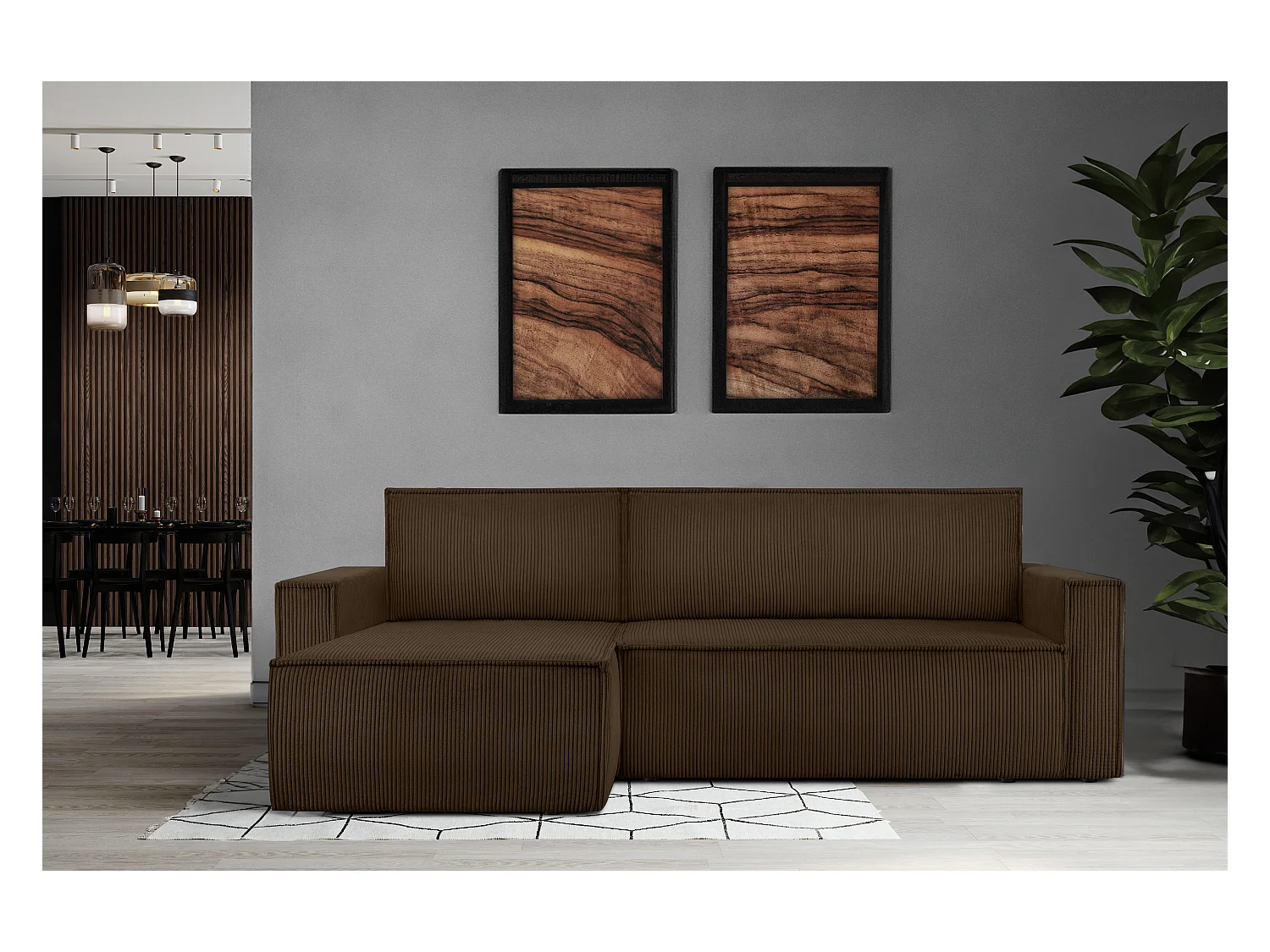 Canapé d'angle universel - gauche / droit - avec fonction couchage - avec coffre de rangement - Marron - NAPI