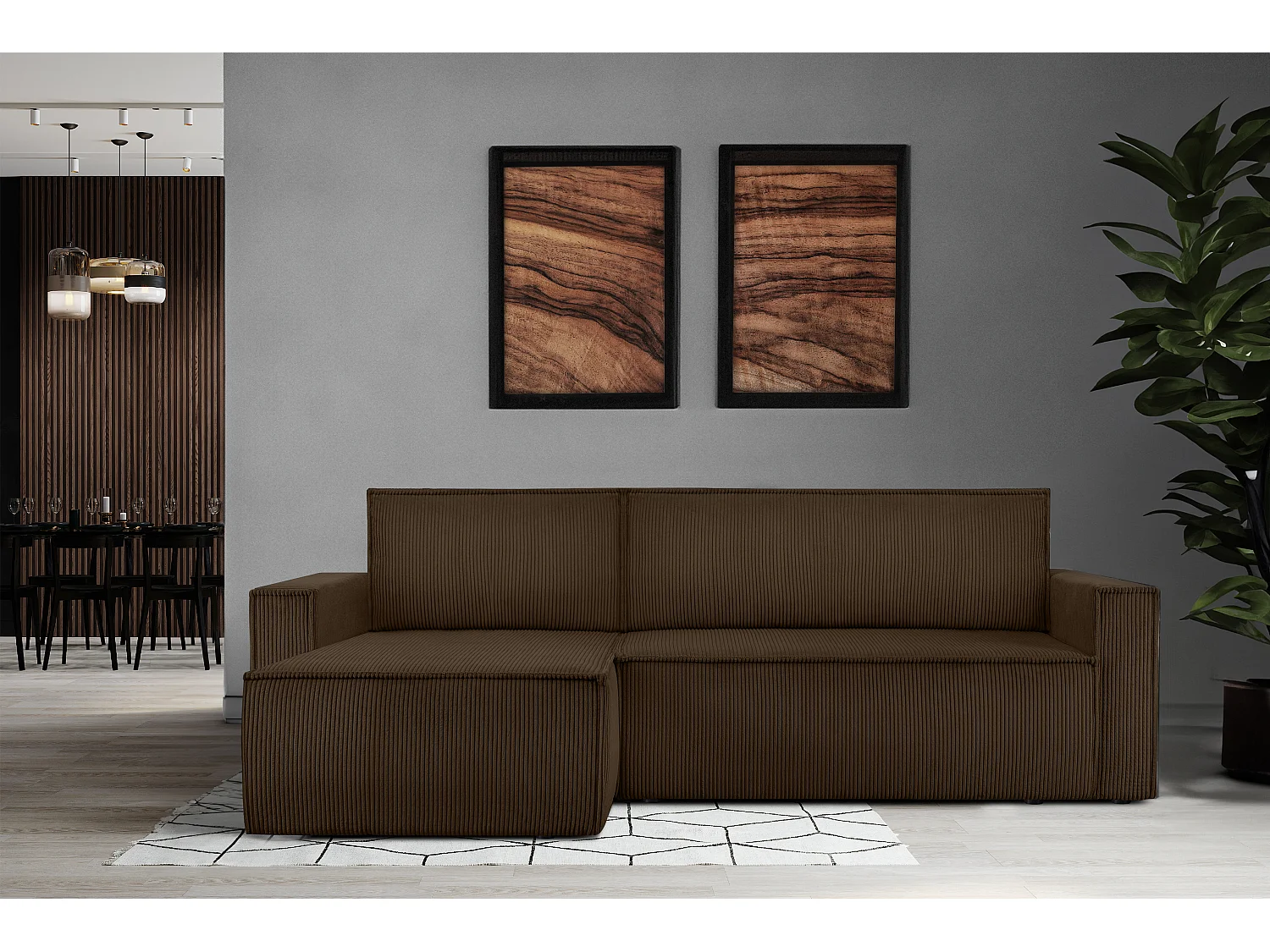 Canapé d'angle universel - gauche / droit - avec fonction couchage - avec coffre de rangement - Marron - NAPI