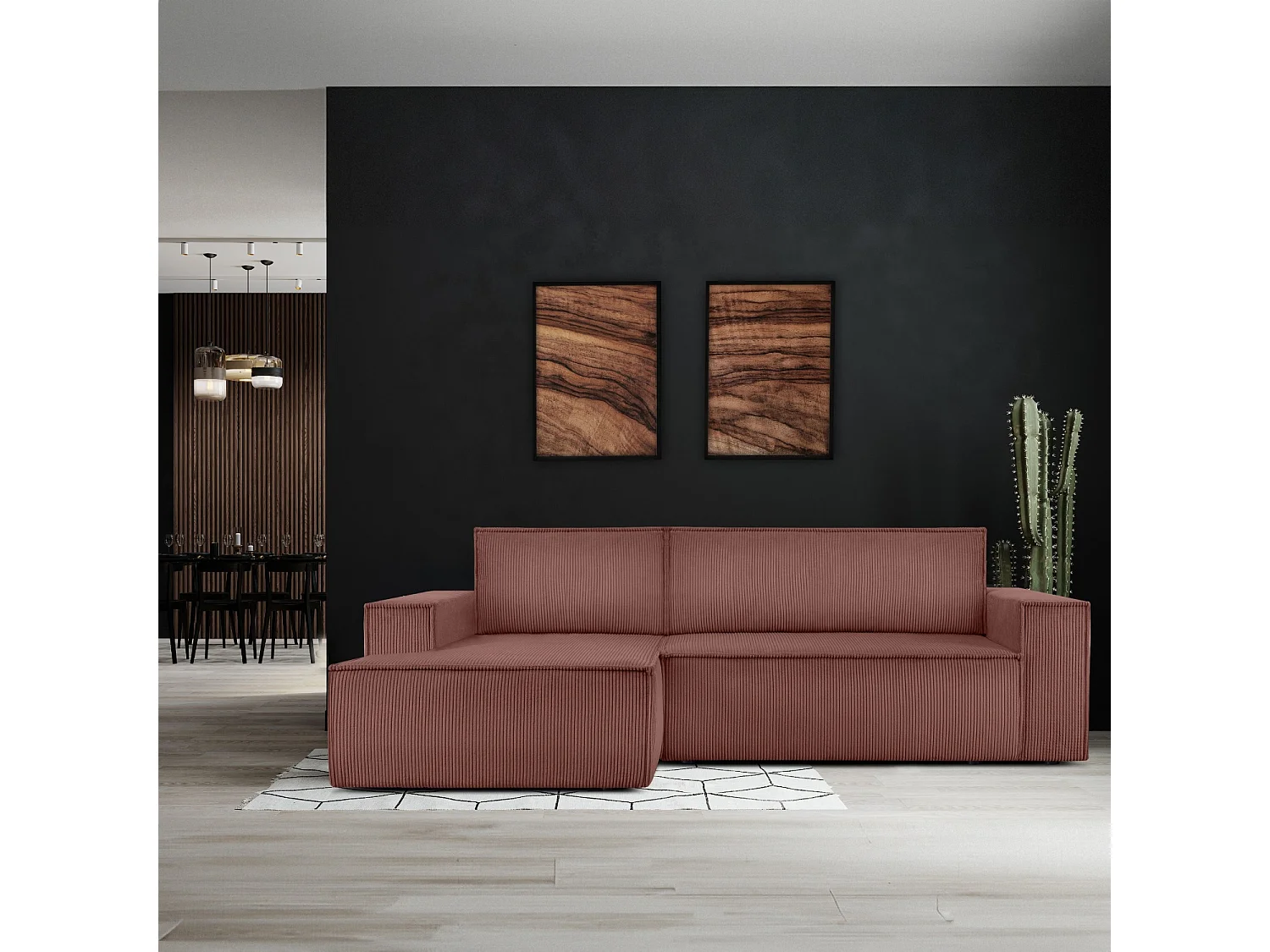 Canapé d'angle - gauche - avec fonction couchage - avec coffre de rangement - Modern - Rose - NAPI