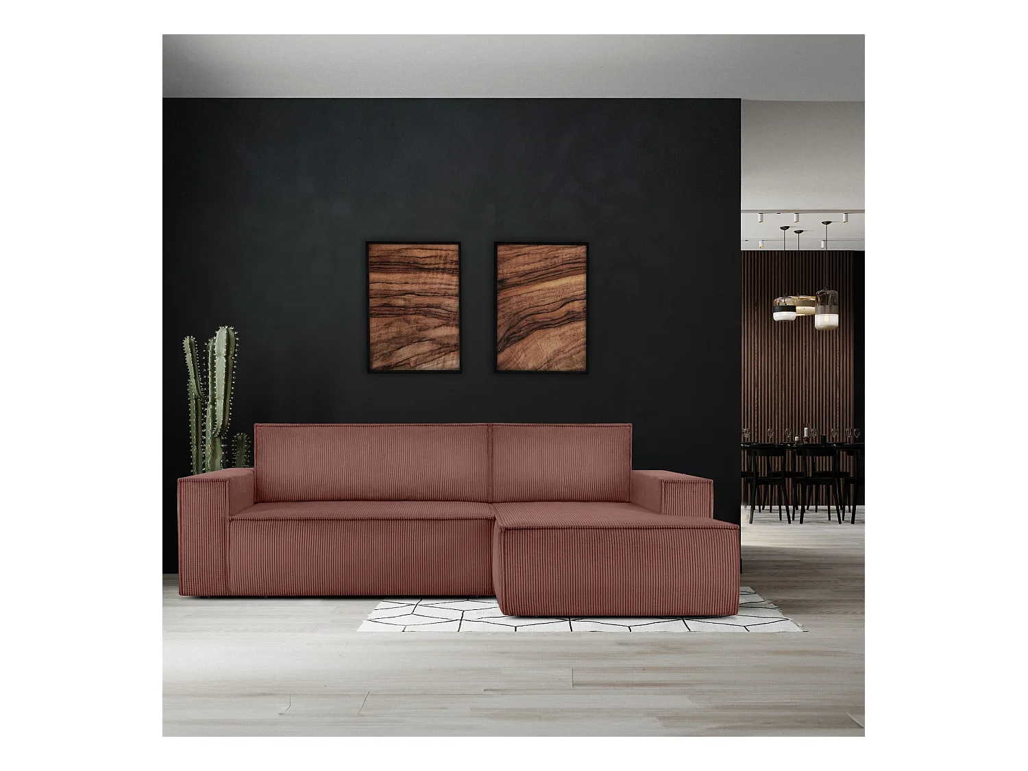 Canapé d'angle - droite - avec fonction couchage - avec coffre de rangement - Modern - Rose - NAPI