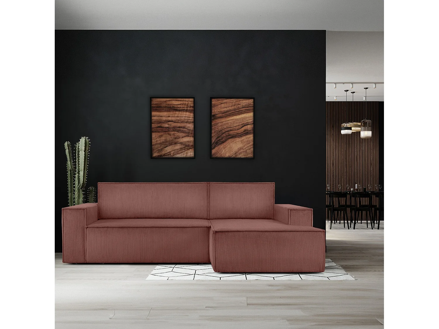 Canapé d'angle - droite - avec fonction couchage - avec coffre de rangement - Modern - Rose - NAPI