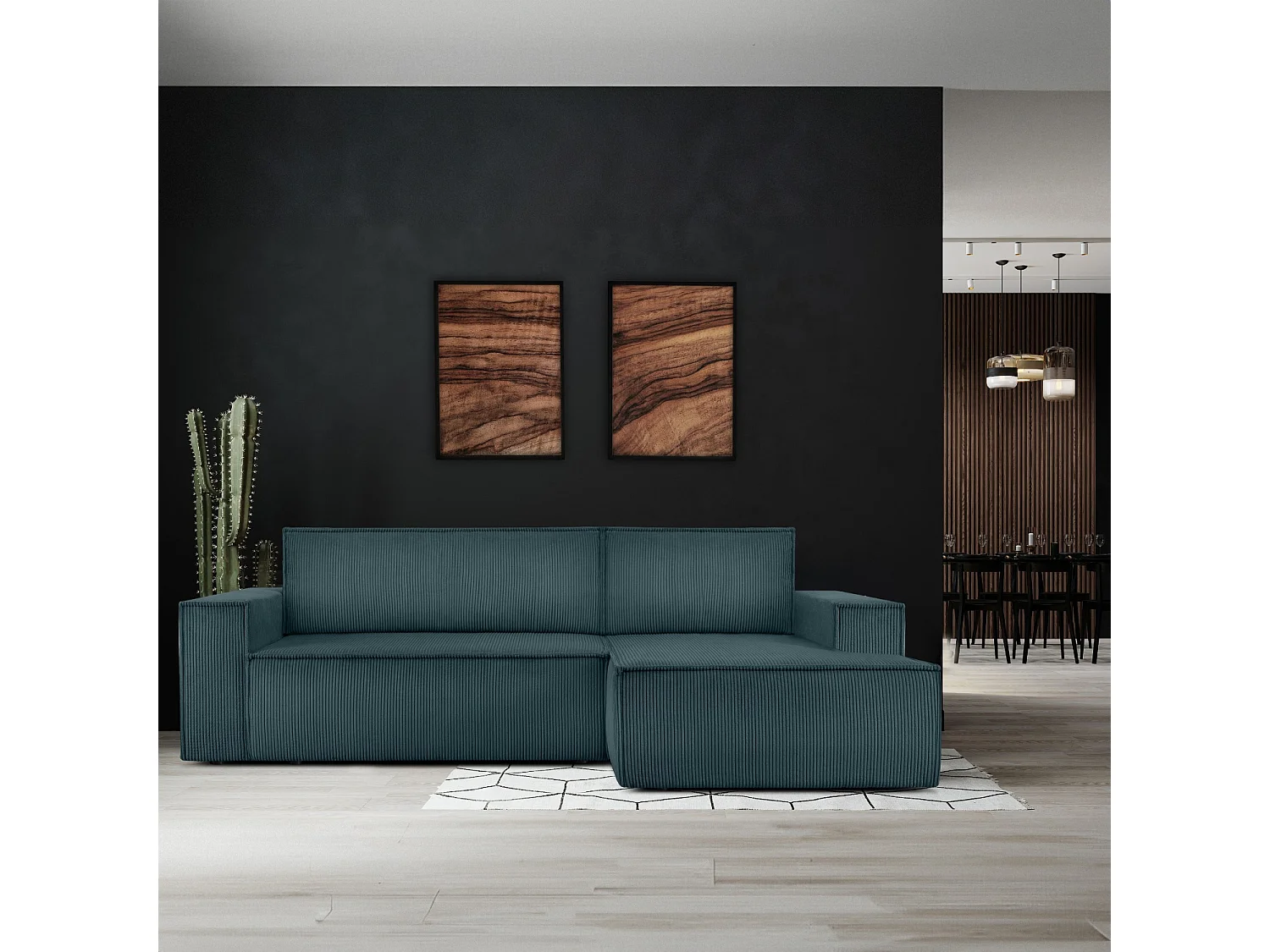 Canapé d'angle - droite - avec fonction couchage - avec coffre de rangement - Modern - Bleu - NAPI