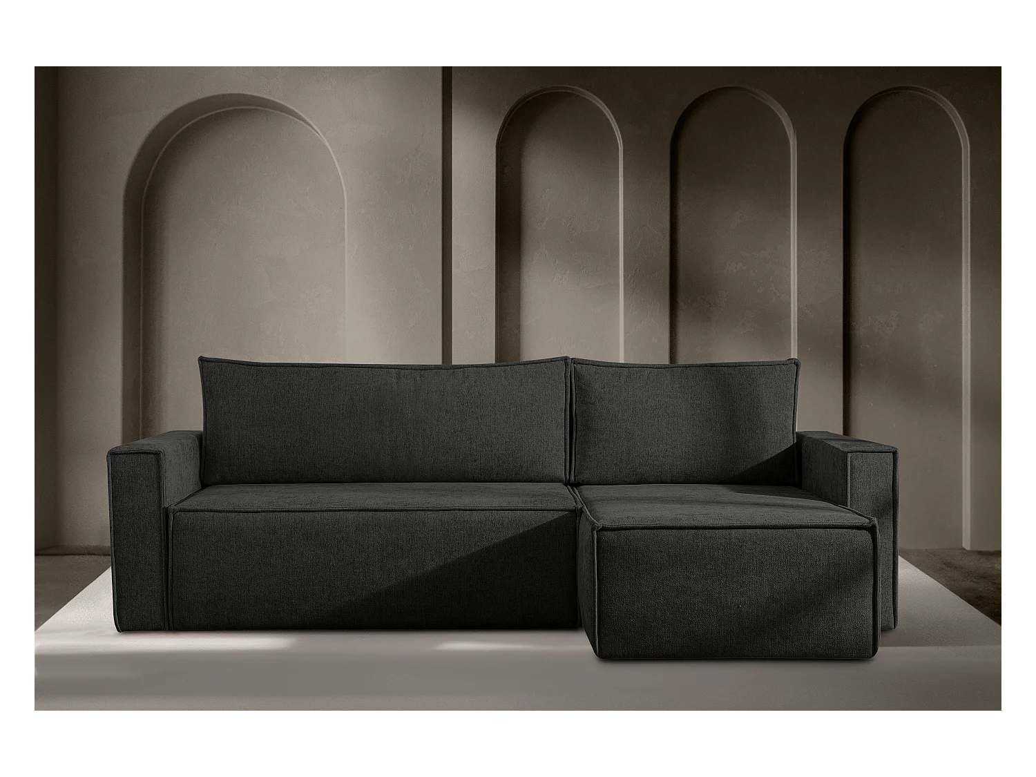 Canapé d'angle universel - gauche / droit - avec fonction couchage - avec coffre de rangement - Anthracite - NAPI II