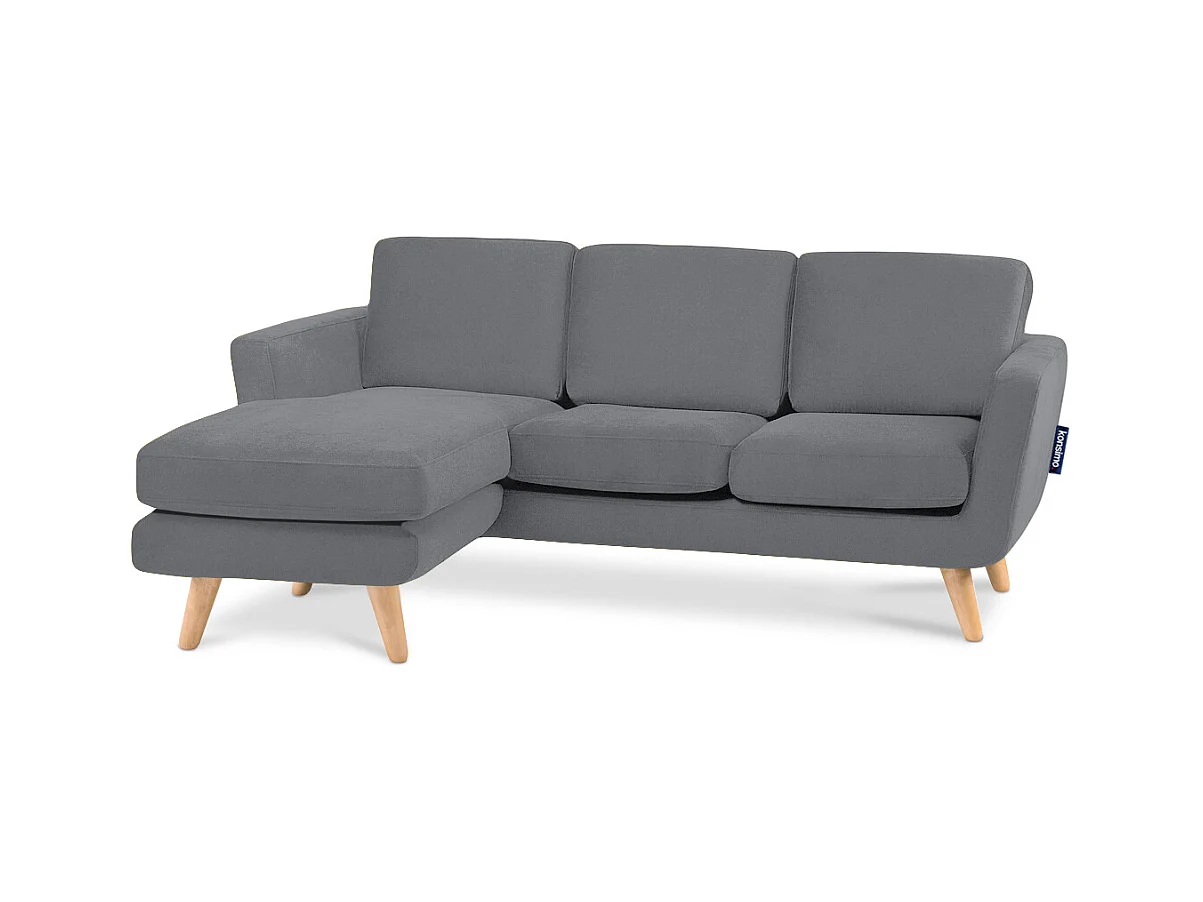 Canapé d'angle avec pouf - 3 places - Gris - TAGIO
