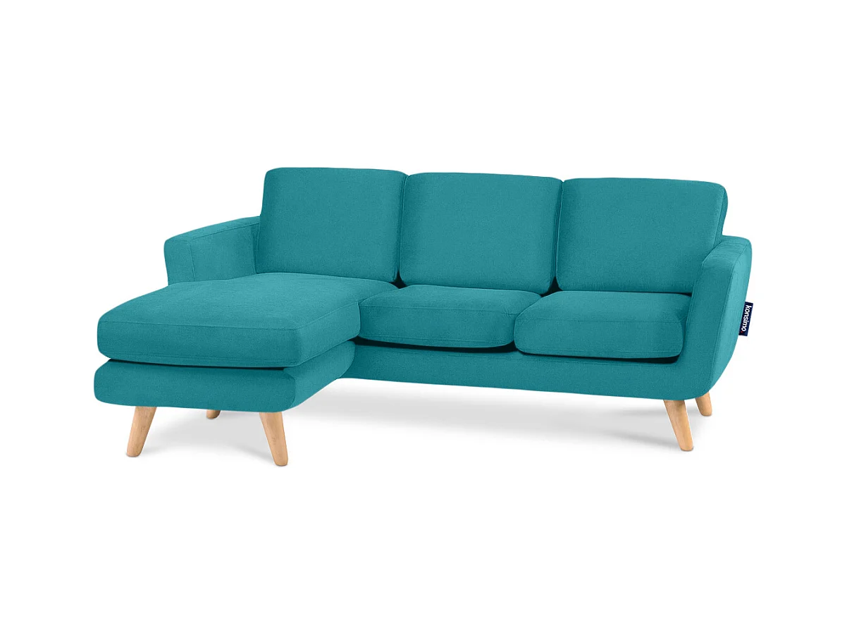 Canapé d'angle avec pouf - 3 places - bleu - TAGIO