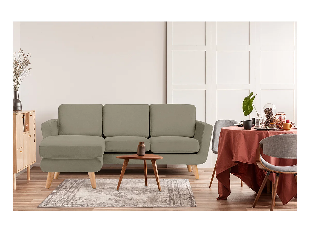 Canapé d'angle avec pouf - 3 places - Beige - TAGIO