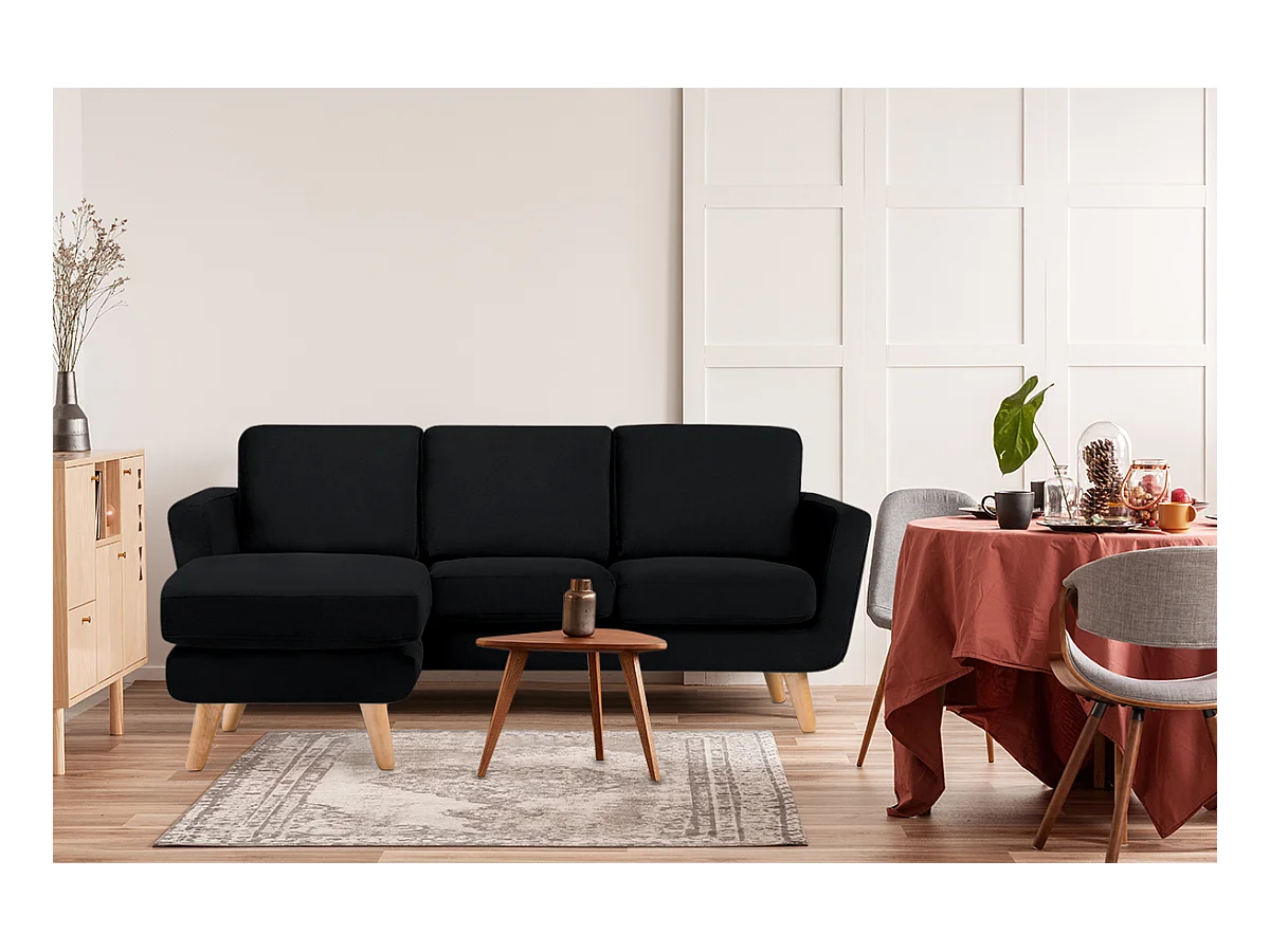 Canapé d'angle avec pouf - 3 places - Noir - TAGIO
