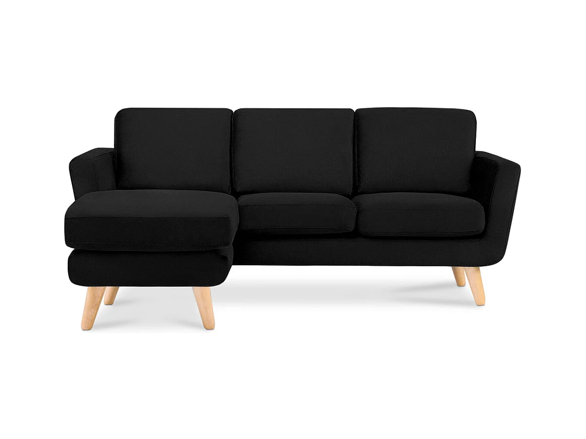 Canapé d'angle avec pouf - 3 places - Noir - TAGIO