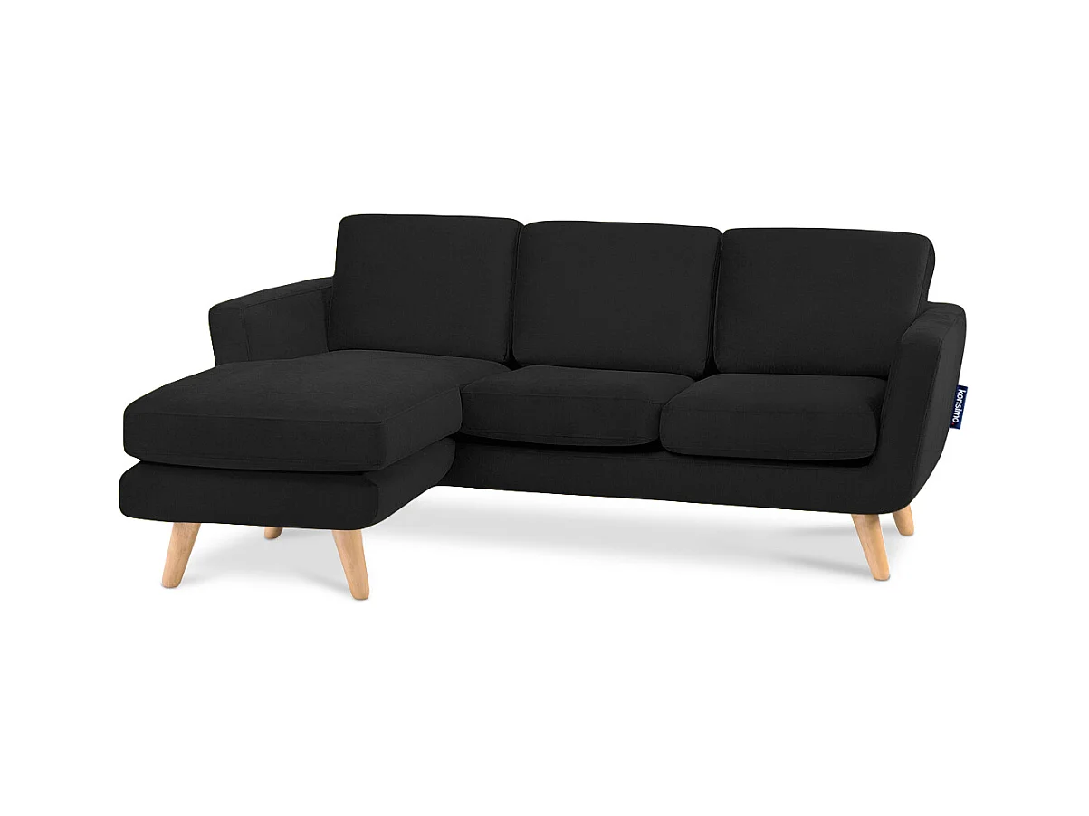 Canapé d'angle avec pouf - 3 places - Noir - TAGIO