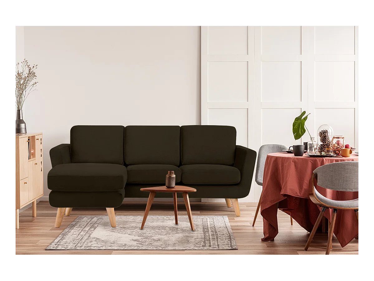 Canapé d'angle avec pouf - 3 places - Marron - TAGIO