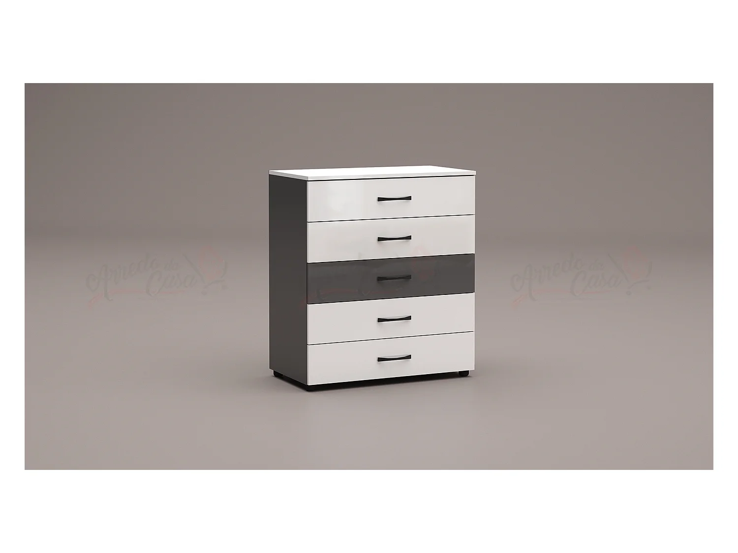comò da camera da notte design moderno con cinque cassetti CG5 80x91 bianco e grigio lucido