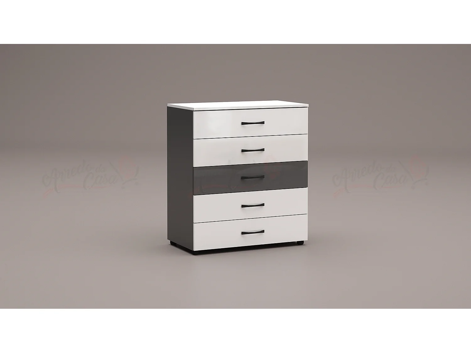 comò da camera da notte design moderno con cinque cassetti CG5 80x91 bianco e grigio lucido