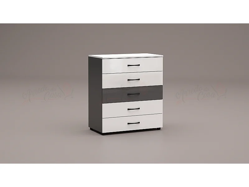 comò da camera da notte design moderno con cinque cassetti CG5 80x91 bianco e grigio lucido