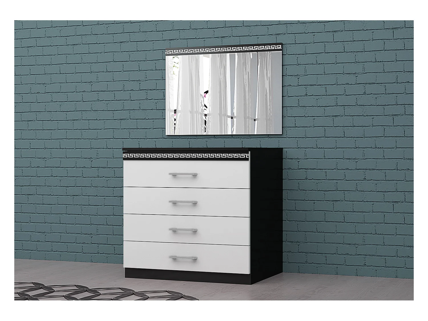Cassettiera elegante 4 cassetti con maniglie bianca e nera CG25