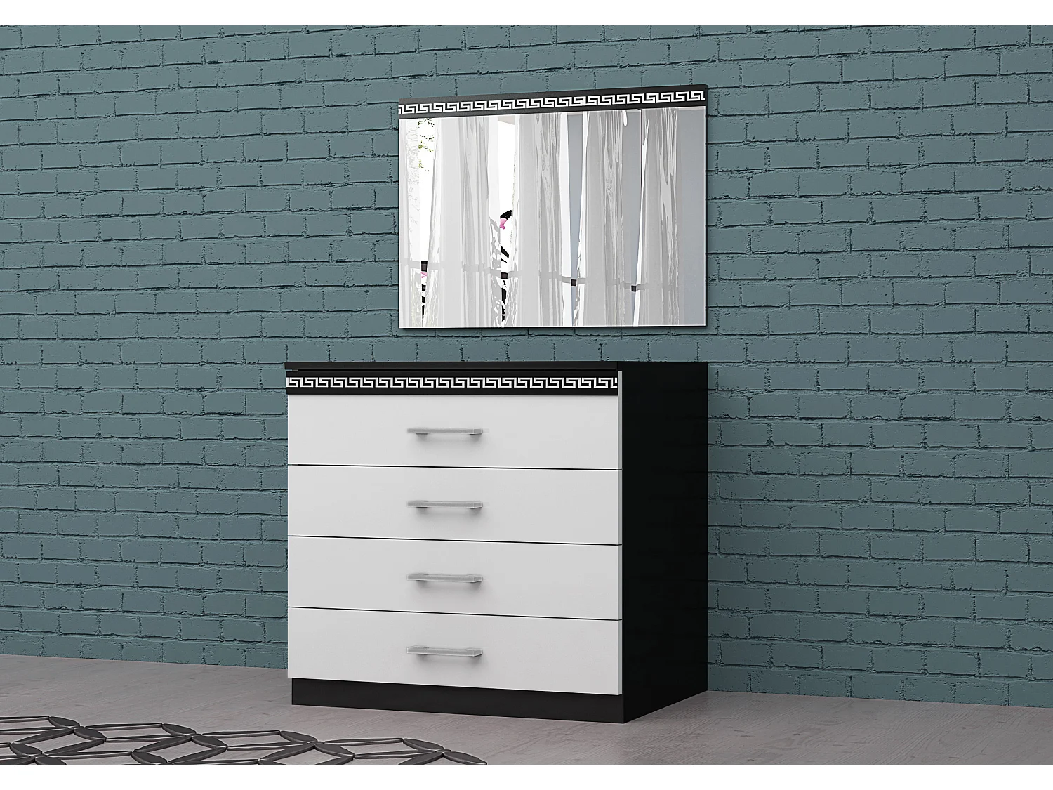 Cassettiera elegante 4 cassetti con maniglie bianca e nera CG25